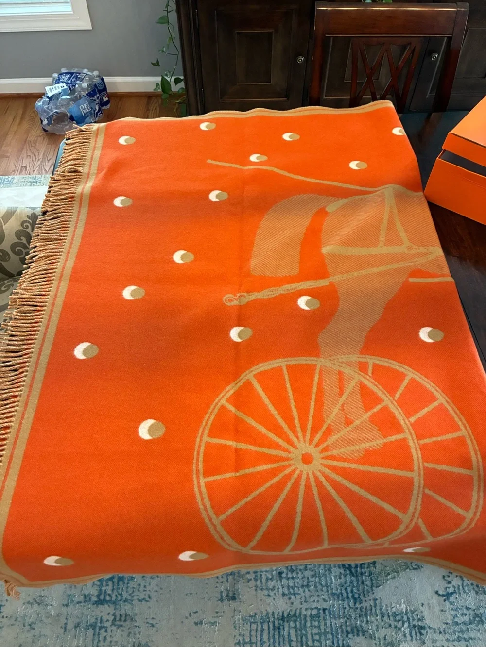 Hermes Cheval Cabriolet Merino Cashmere Throw Blanket AUTHENTIC